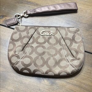 Coach Signature Tan Wristlet Clutch